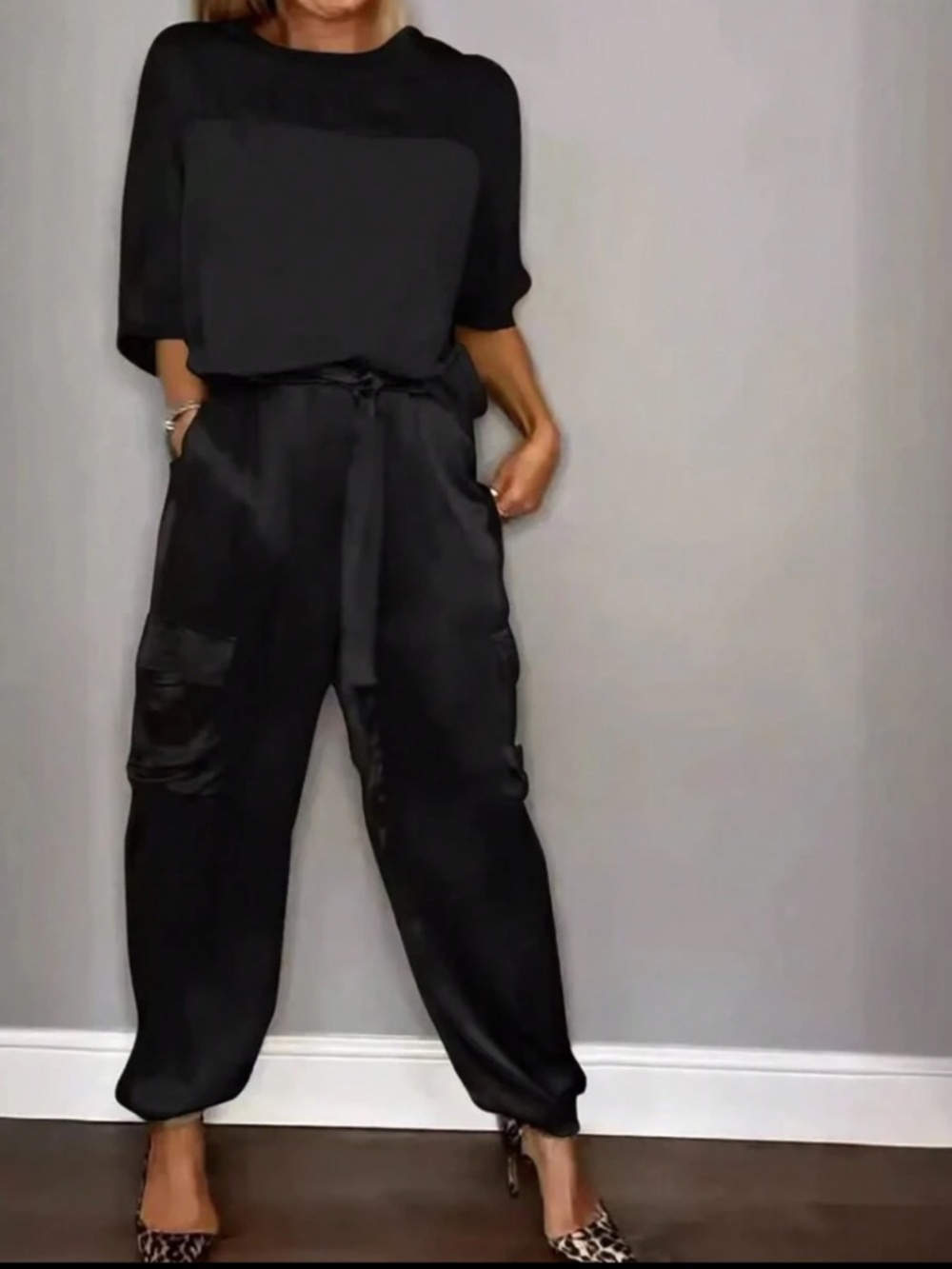 Silky Satin Casual Black Joggers